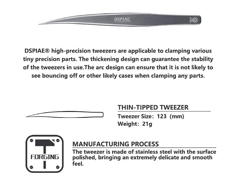 Dspiae - Thin Tip Angled Tweezer - AT-TZ01